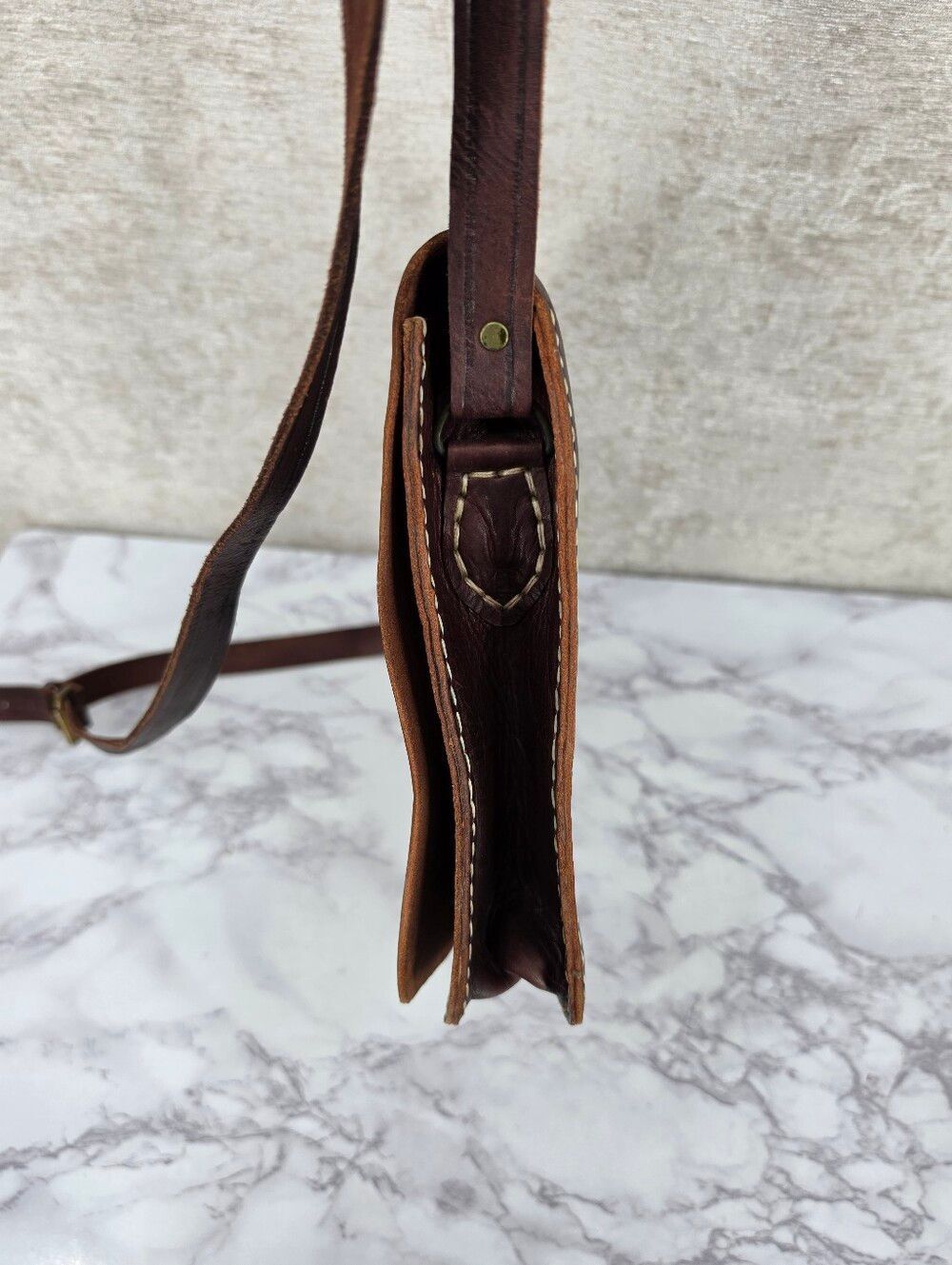 Handmade Vintage Brown Leather Crossbody Messenger Bag - Picture 7 of 13